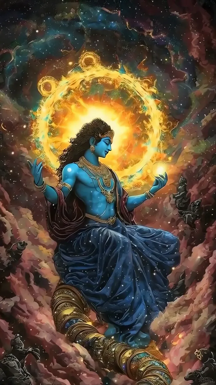 Shiva Cosmic Meditation With Golden Halo And Starry Nebula