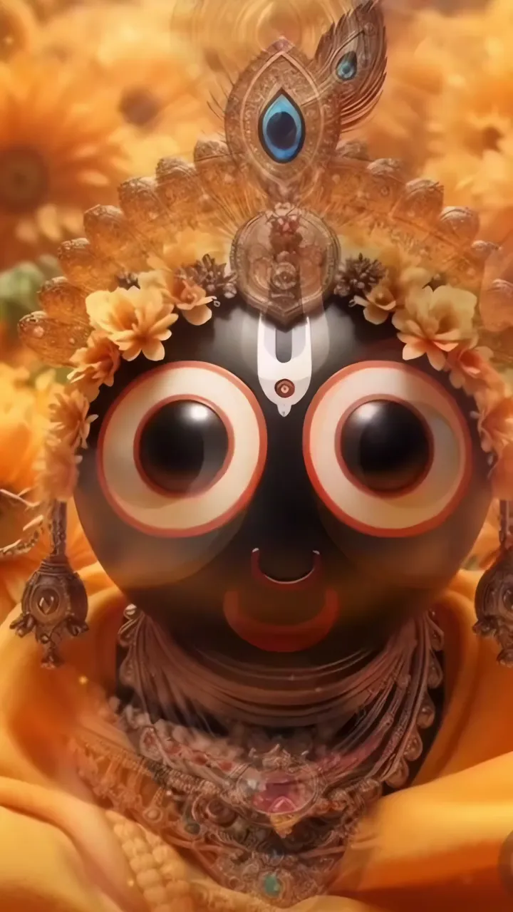 Adorable Krishna With Peacock Feather Crown And Sunflower Background