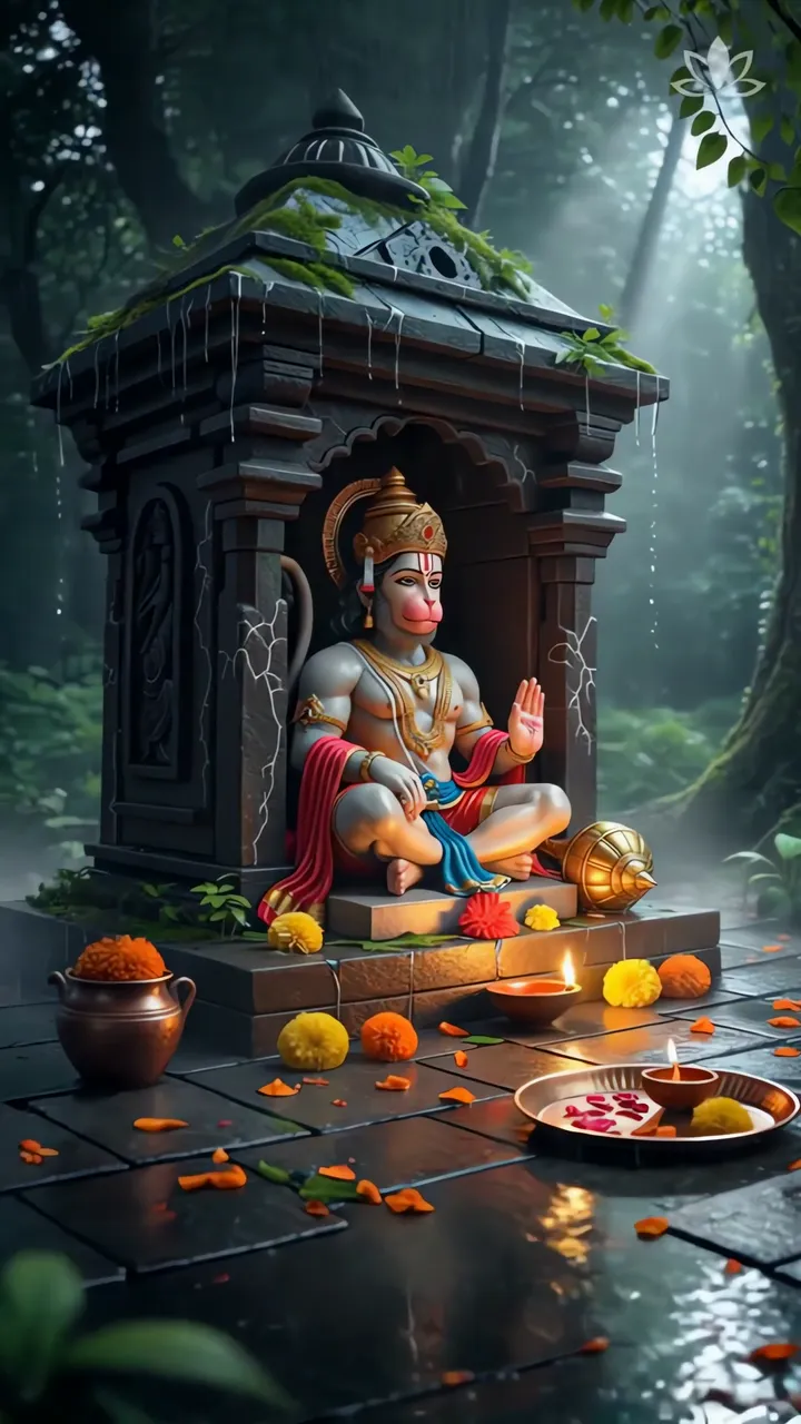 Hanuman Ji Monsoon Darshan Sacred Forest Temple Scene