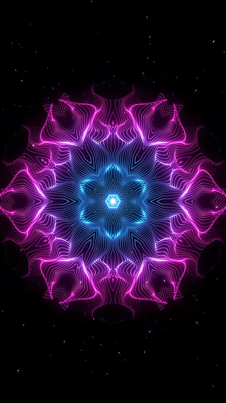 Neon Pink And Blue Fractal Mandala Kaleidoscope
