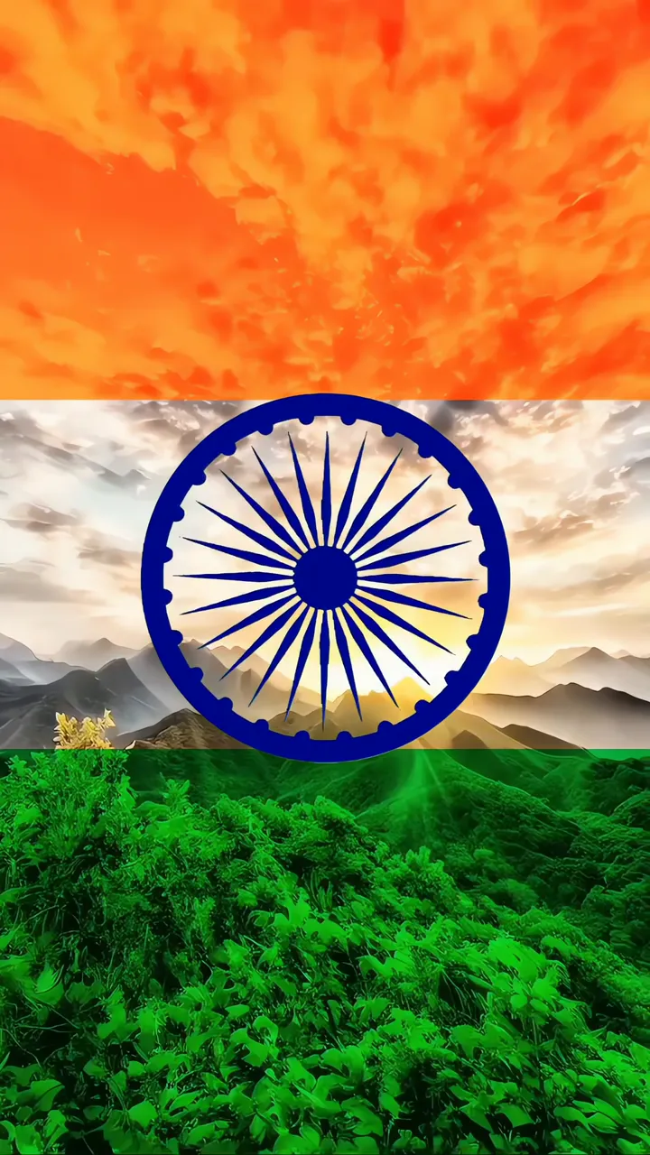 India Flag With Ashoka Chakra Over Mountain Sunset Landscape