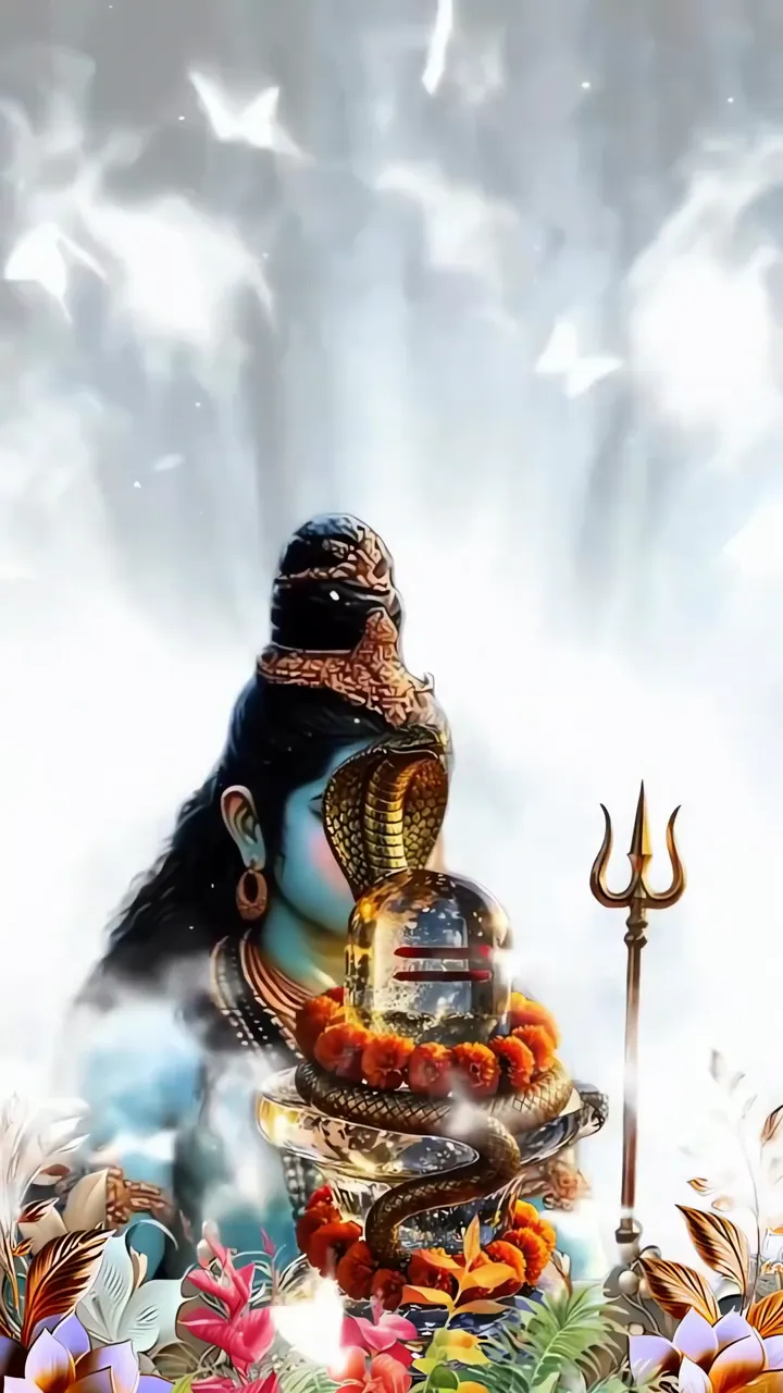 Shiva With Snake And Trishul In Divine Temple Scene