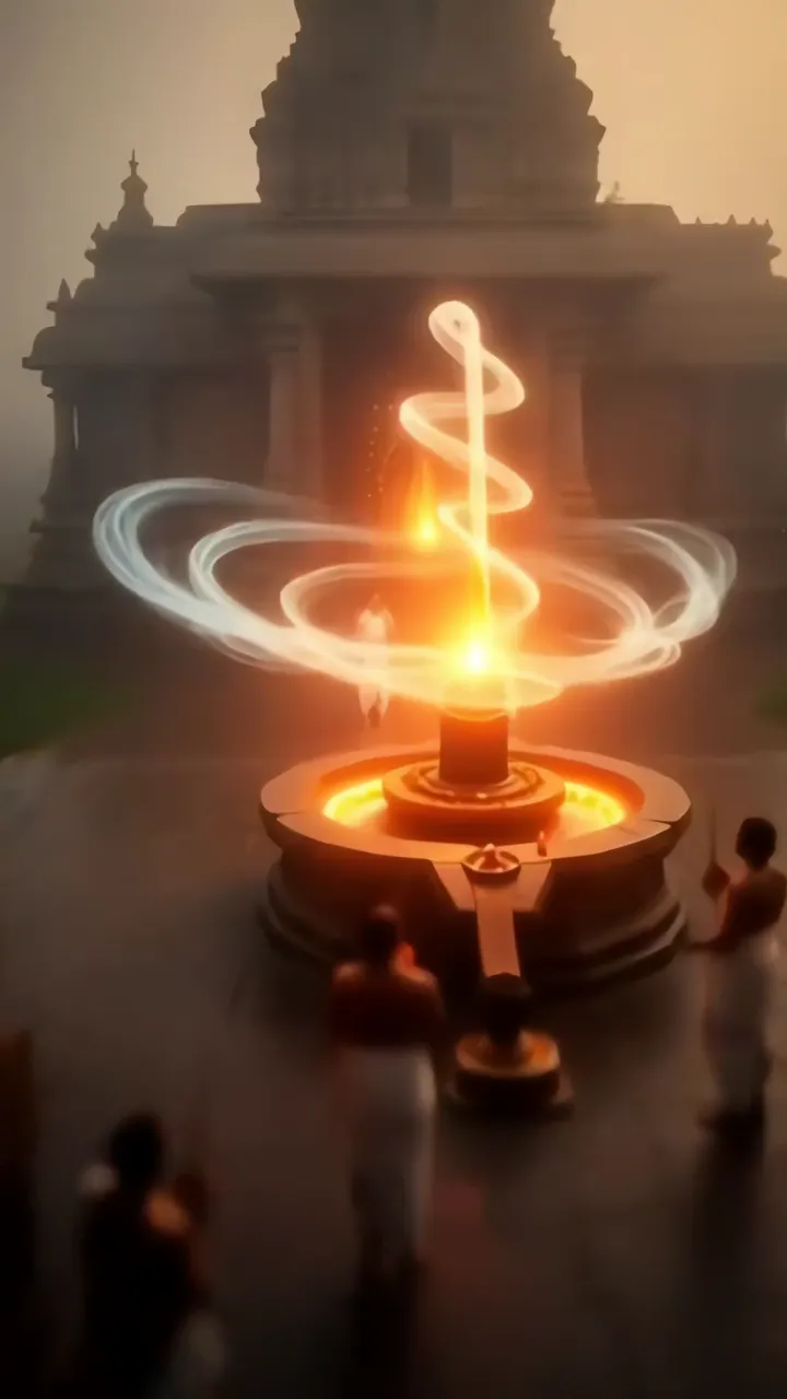 Glowing Shiva Lingam With Sacred Fire And Temple Aura