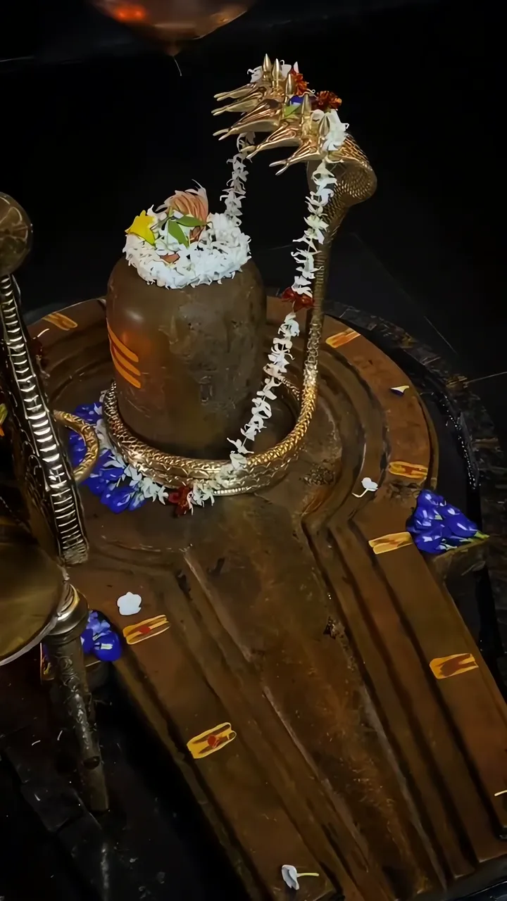 Shiva Lingam With Cobra And Floral Garland Devotional Scene