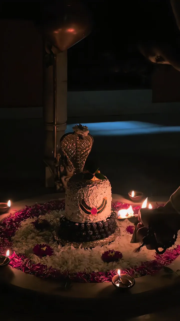 Shiva Lingam Devotional Ritual With Snake And Candles