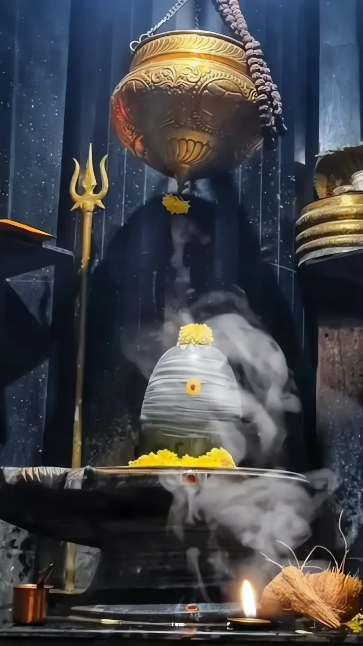 Shiva Lingam Sacred Temple Scene With Trishul And Smoke