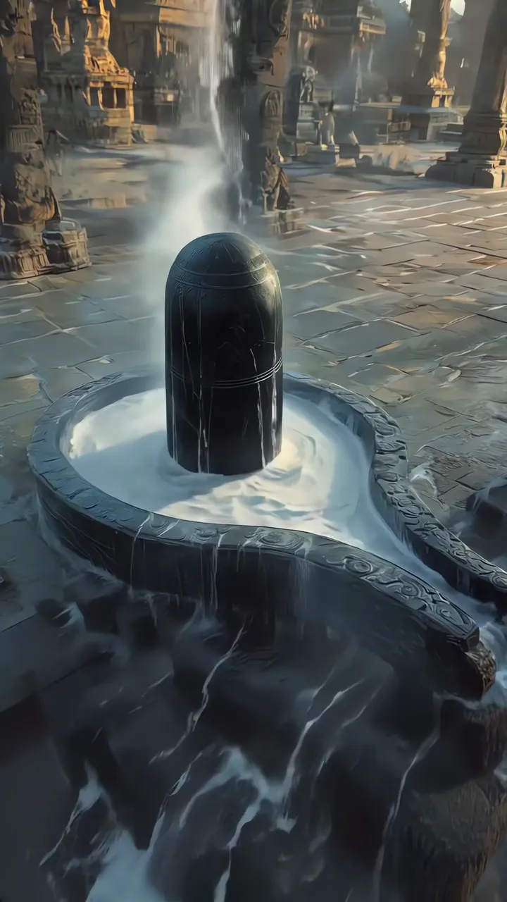 Shiva Lingam Sacred Temple Fountain With Waterfall And Steam
