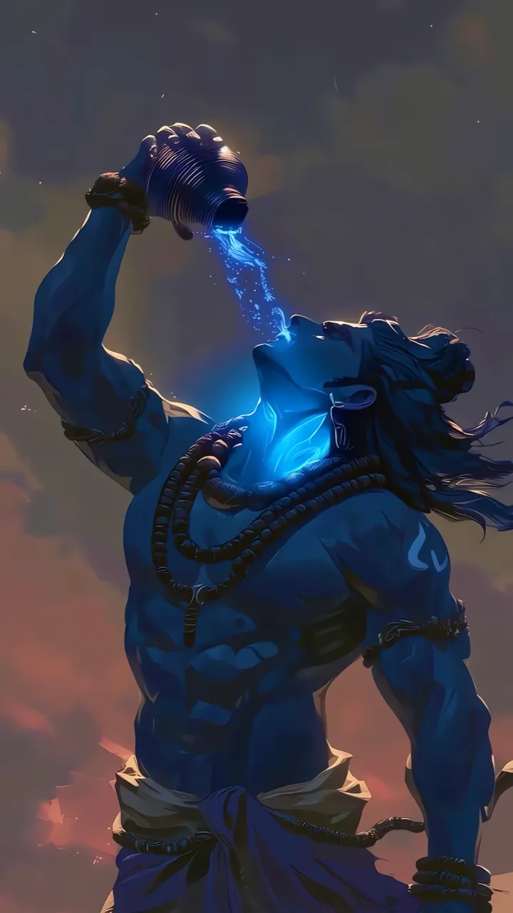 Shiva Drinking Poison With Blue Aura And Divine Glow