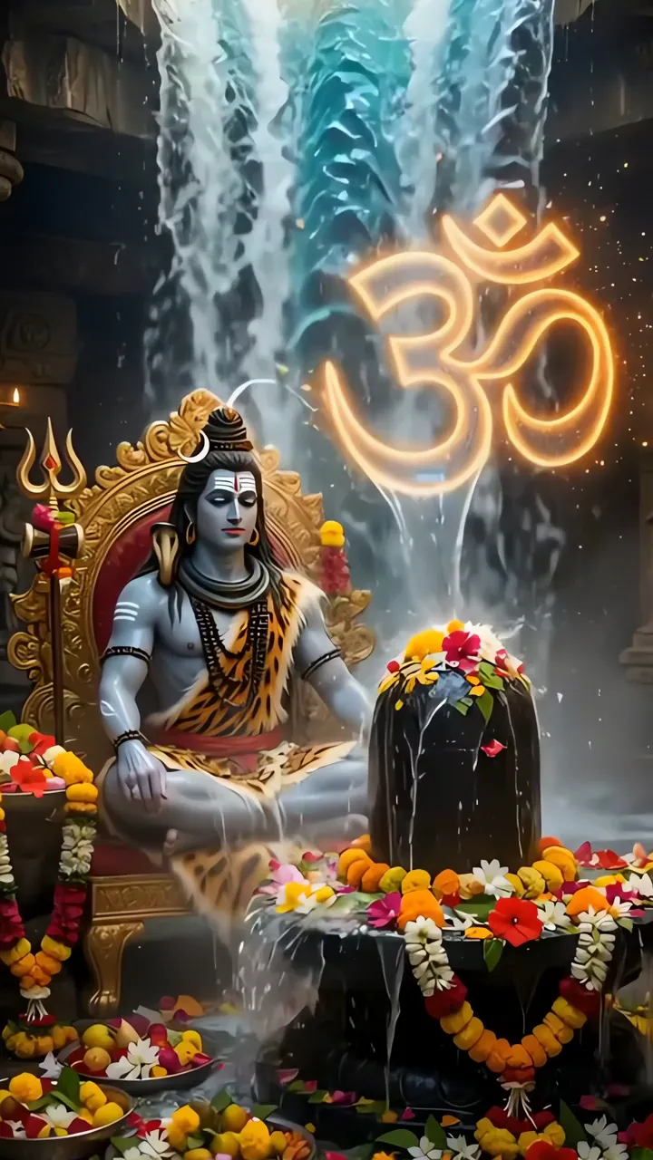Shiva Meditation With Trishul And Glowing Om Symbol