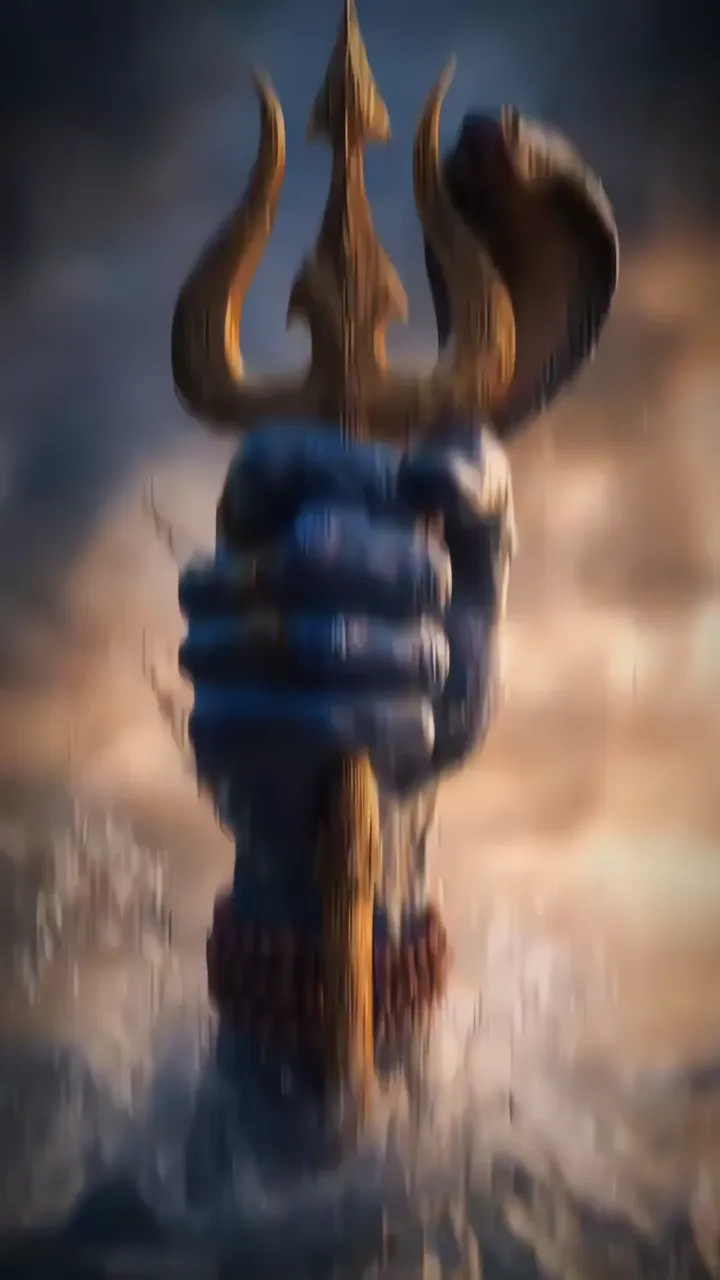 Shiva Hand Holding Trishul With Cobra And Blue Aura