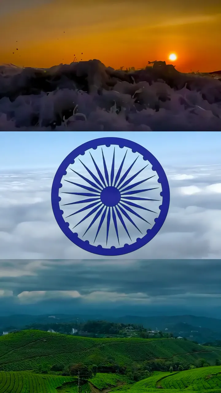 India Independence Day Tribute With Ashoka Chakra And Sunrise Over Tea Plantations