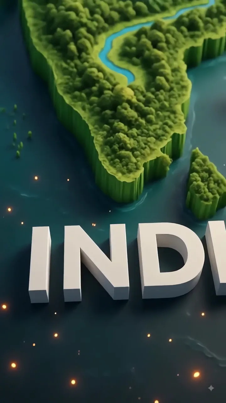 3D Green India Map With River And Floating Text