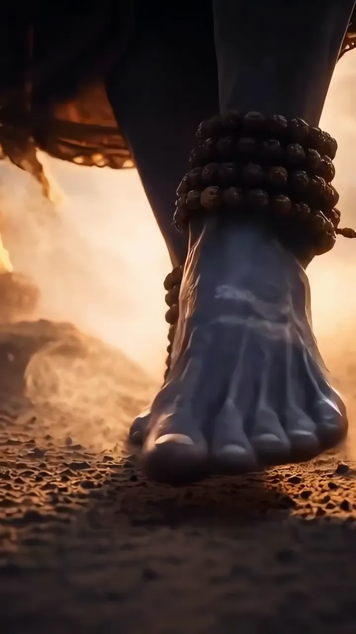 Shiva's Divine Foot With Sacred Beads And Fiery Aura
