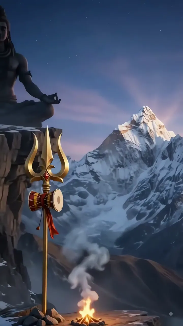 Shiva Meditation With Trishul And Mountain Fire