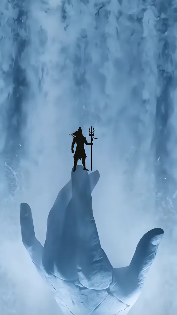 Shiva Silhouette Standing On Divine Hand With Trishul