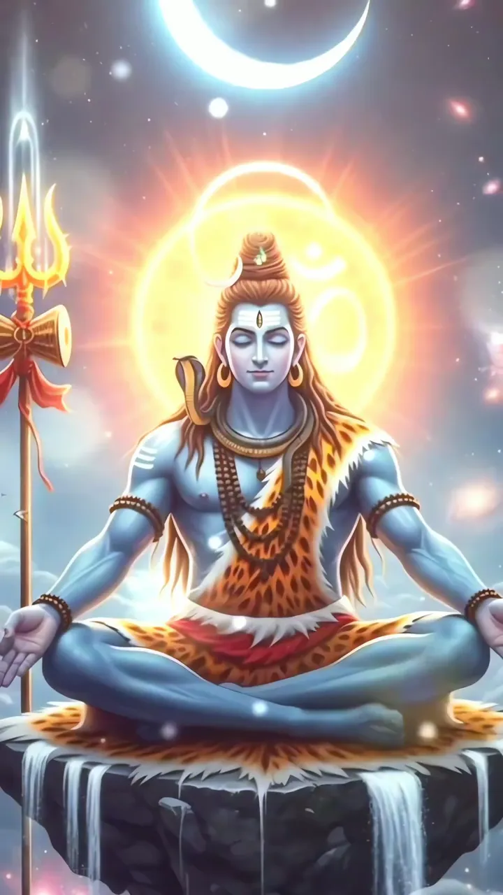 Shiva Meditation With Trishul And Cosmic Glow