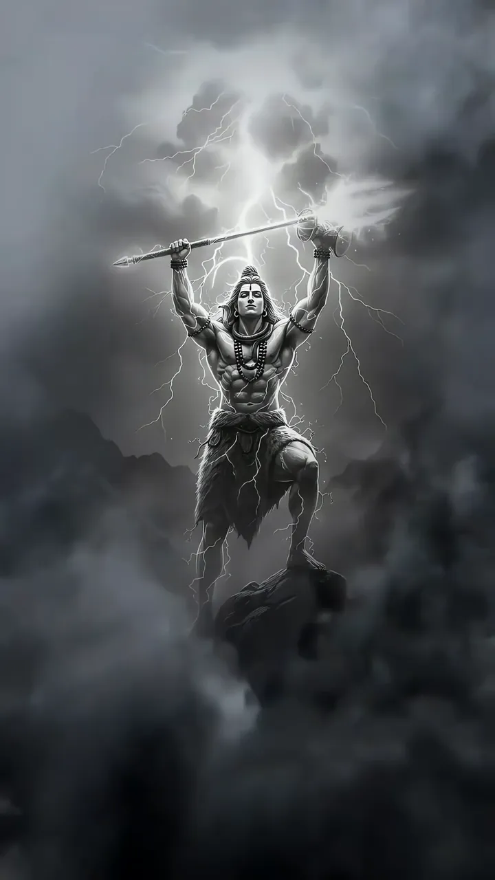 Shiva Cosmic Meditation With Trishul And Lightning Aura