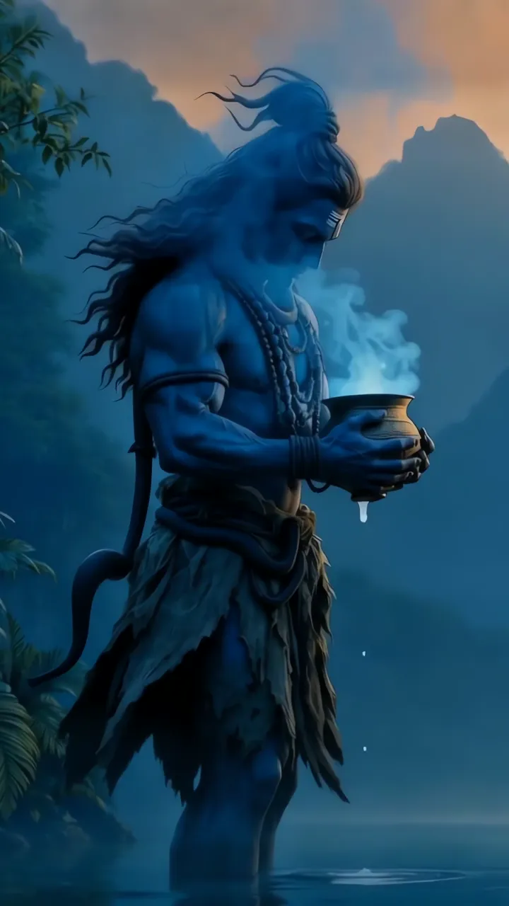 Shiva Meditation With Sacred Pot And Blue Glow