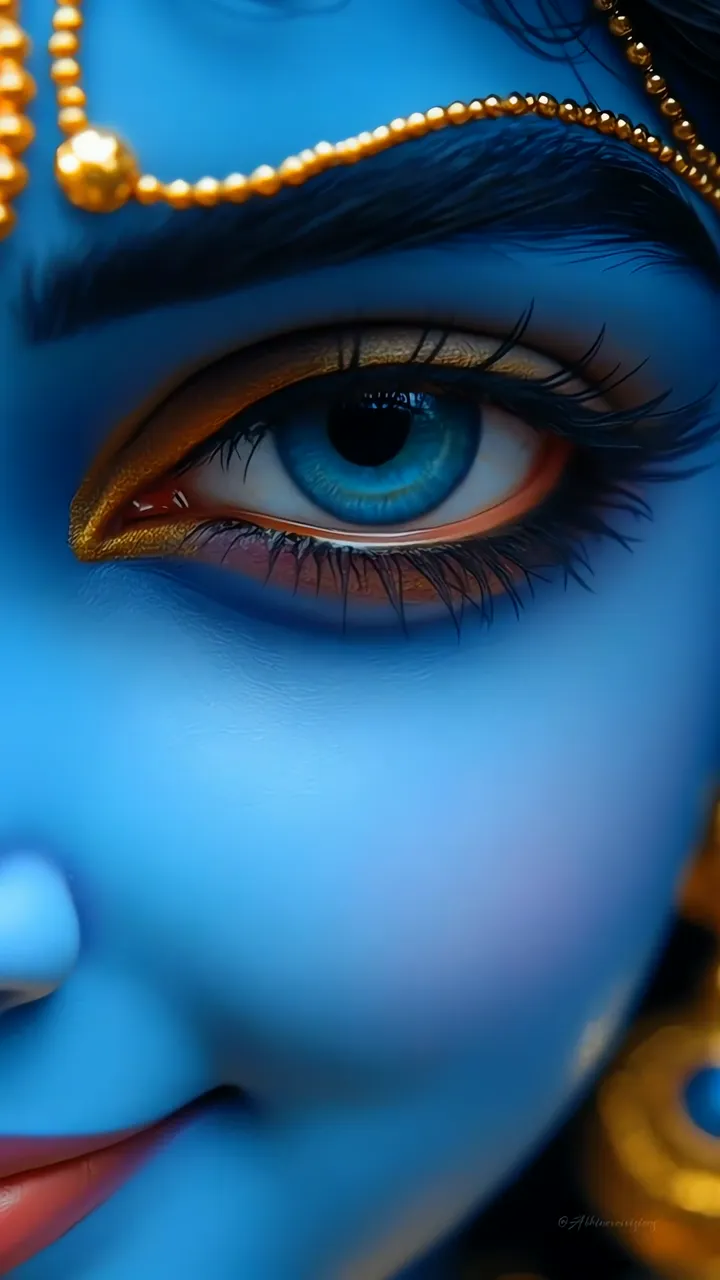 Blue Skinned Krishna Divine Eye With Golden Eyeliner