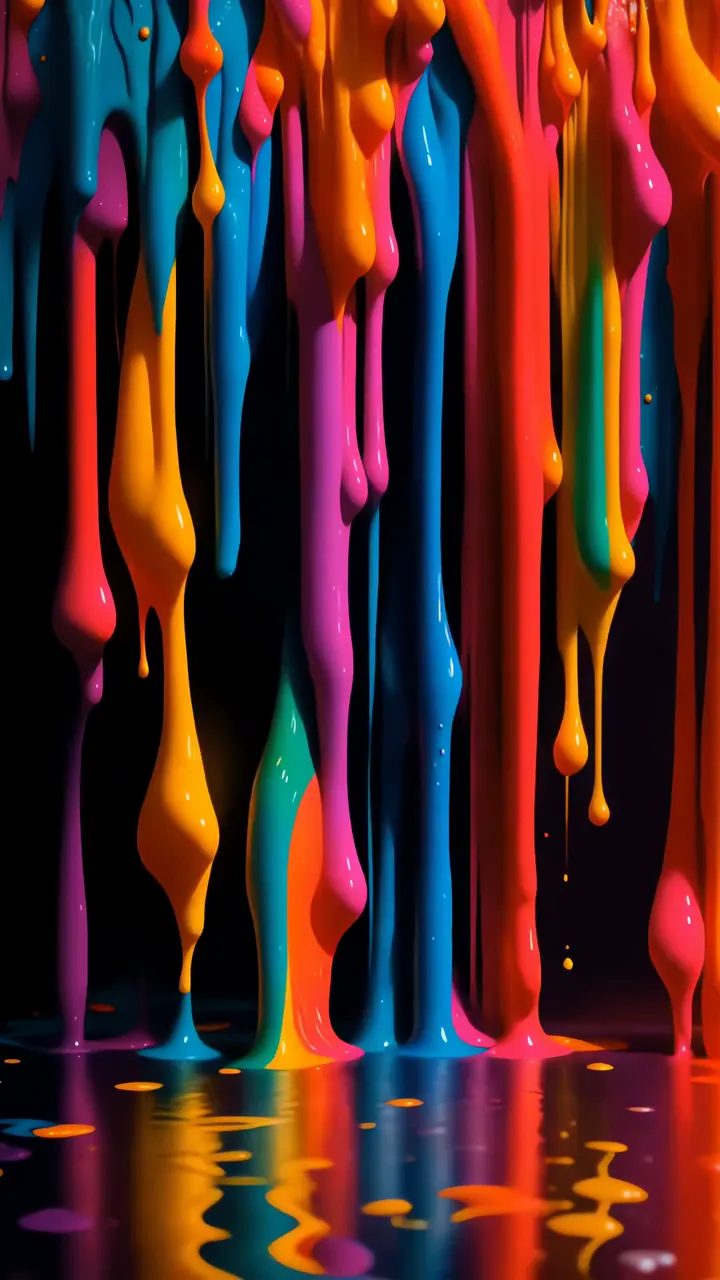 Vibrant Rainbow Paint Drips On Black Background