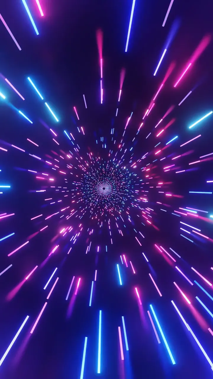 Fast Moving Neon Light Tunnel With Blue And Pink Abstract Background