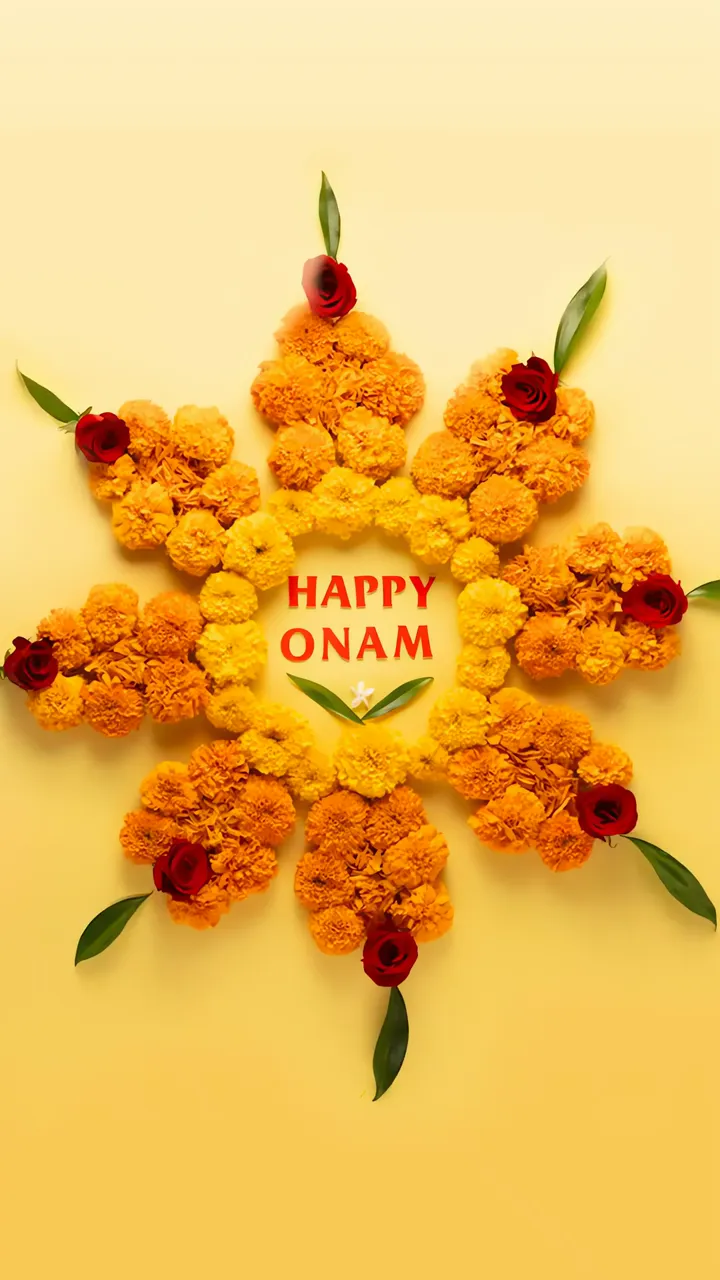 Happy Onam Floral Star With Marigold And Rose