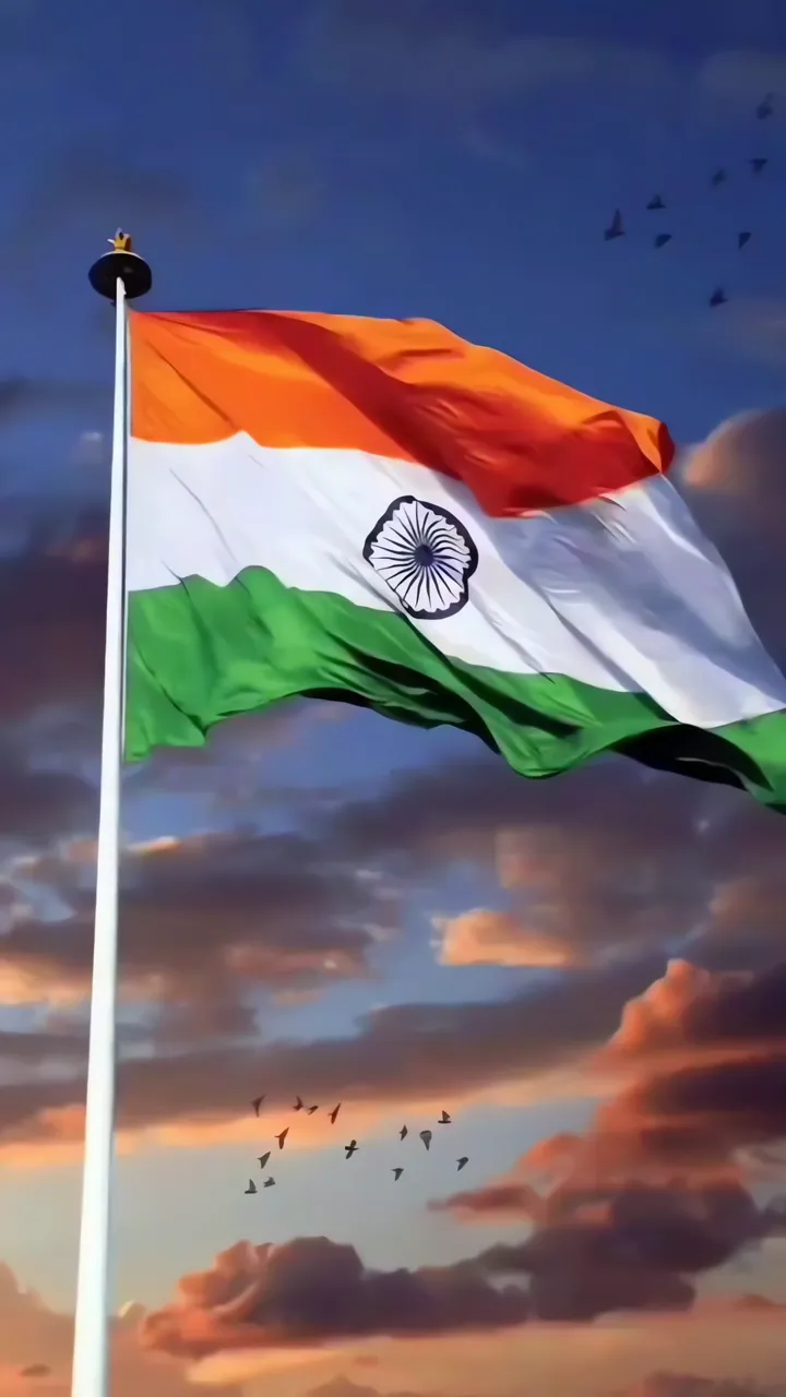 India Flag Flying High With Birds At Sunset Azaadi Ka Amrit Mahotsav