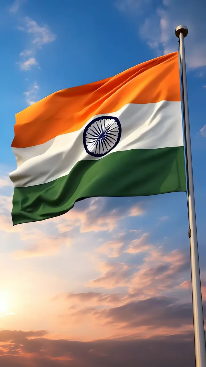 India Flag Waving In Sunset Sky Live Wallpaper