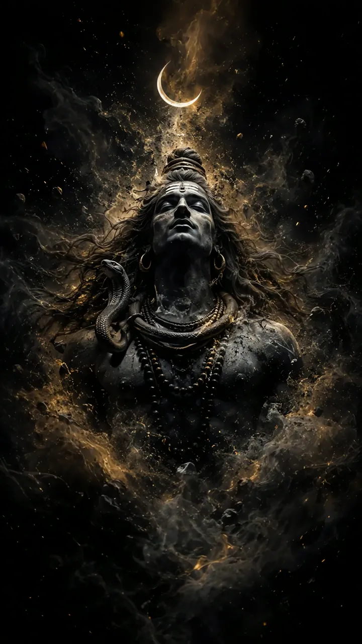 Shiva In Cosmic Smoke With Crescent Moon And Snake