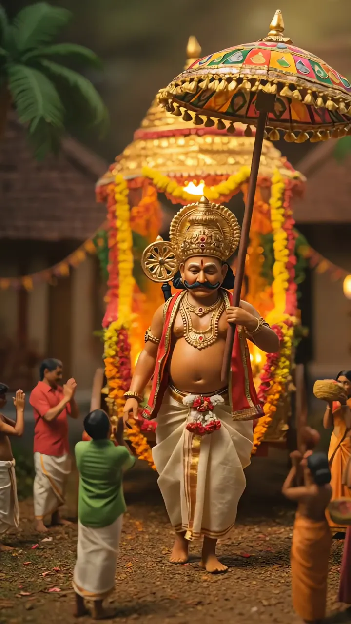 Lord Vishnu Onam Festival With Traditional Umbrella And Golden Chariot