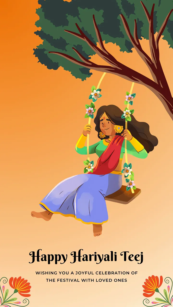 Happy Hariyali Teej Girl On Flower Swing