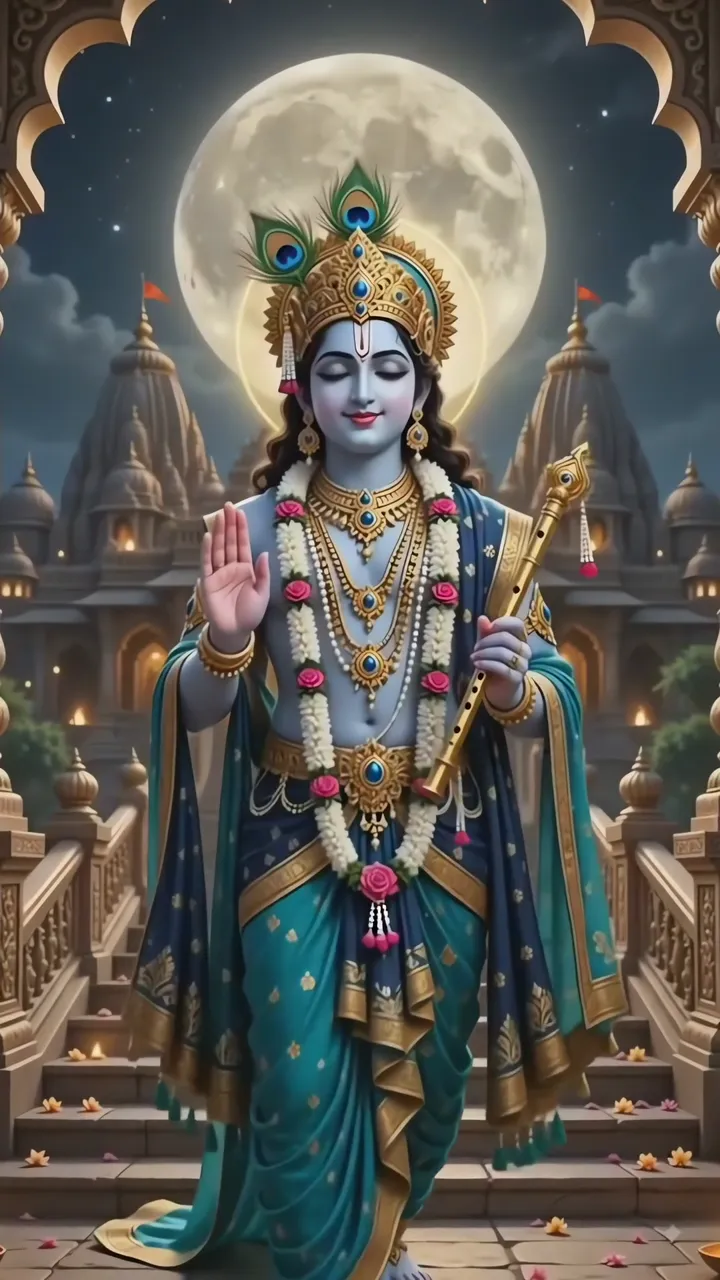 Radha Krishna Romantic Moonlight Temple Scene