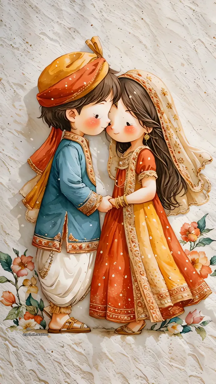 Indian Wedding Couple In Traditional Attire Kissing