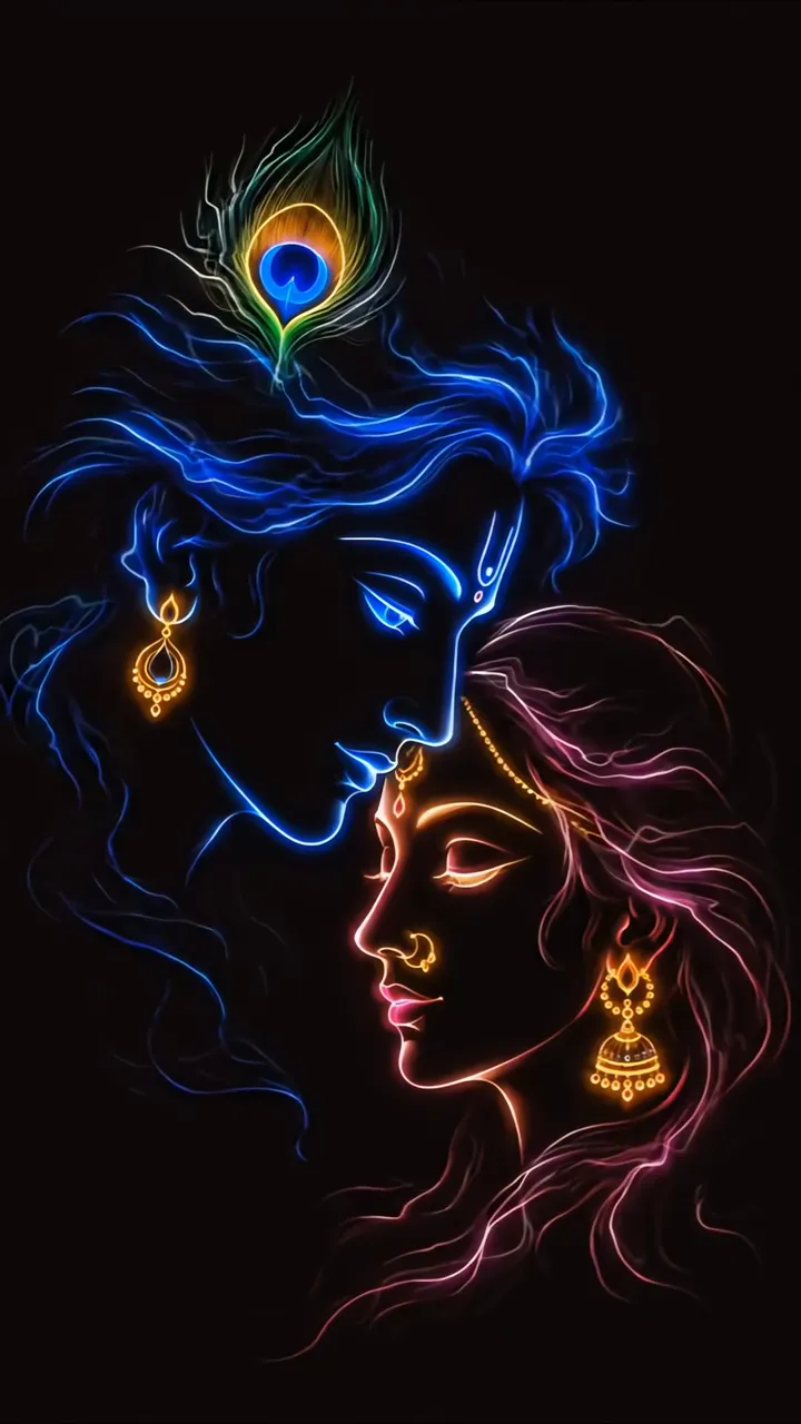 Shiva And Parvati Neon Glow Romantic Temple Scene