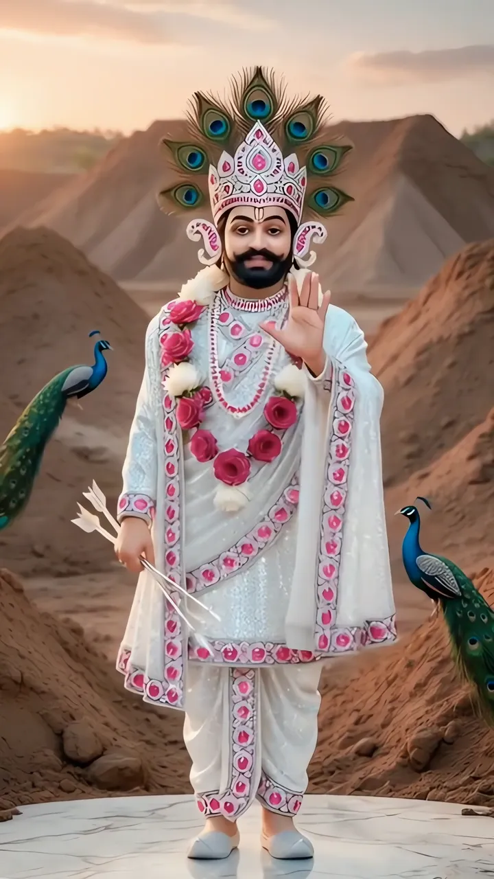 Shiva With Peacock Crown And Rose Garland Desert Scene