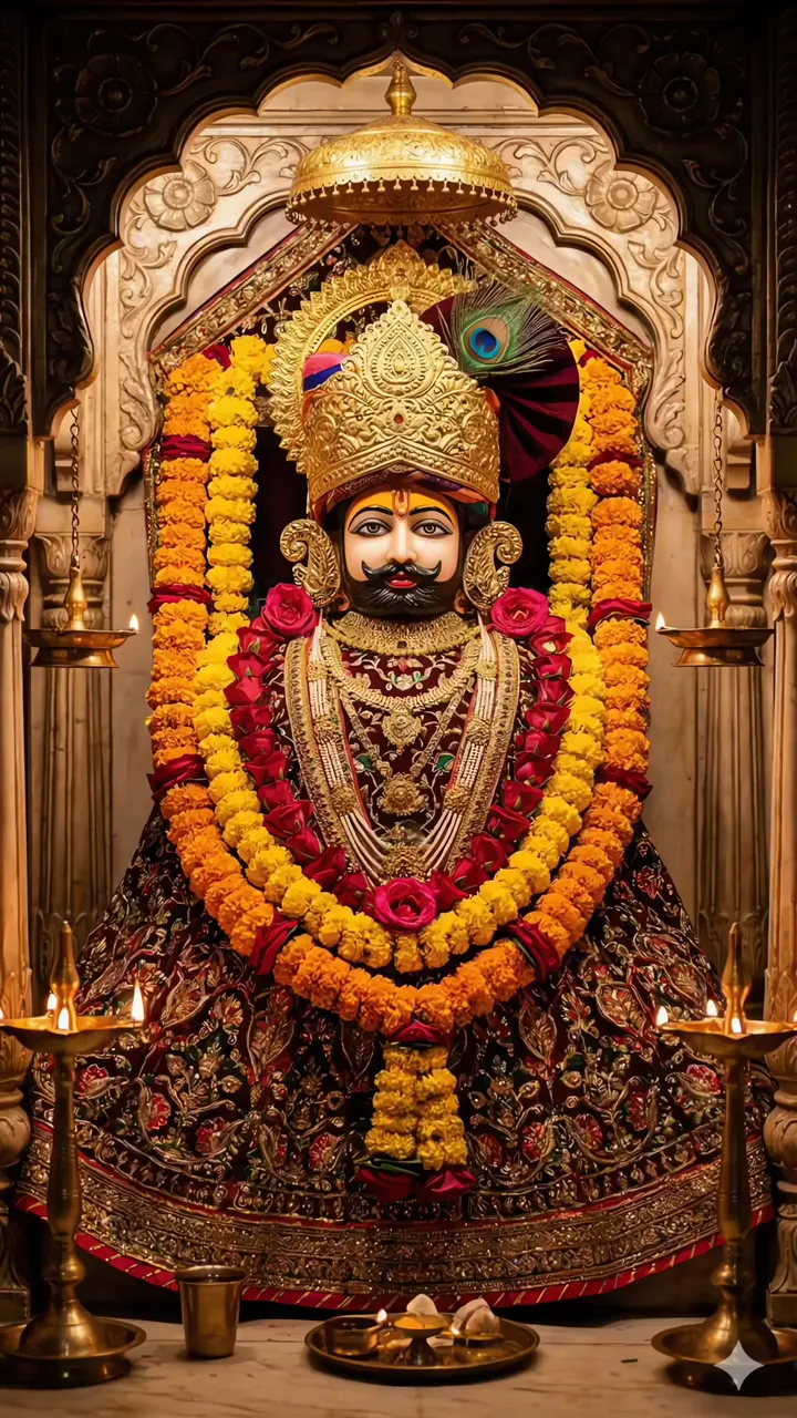 Khatushyam Baba Devotional Idol With Red And Yellow Garland