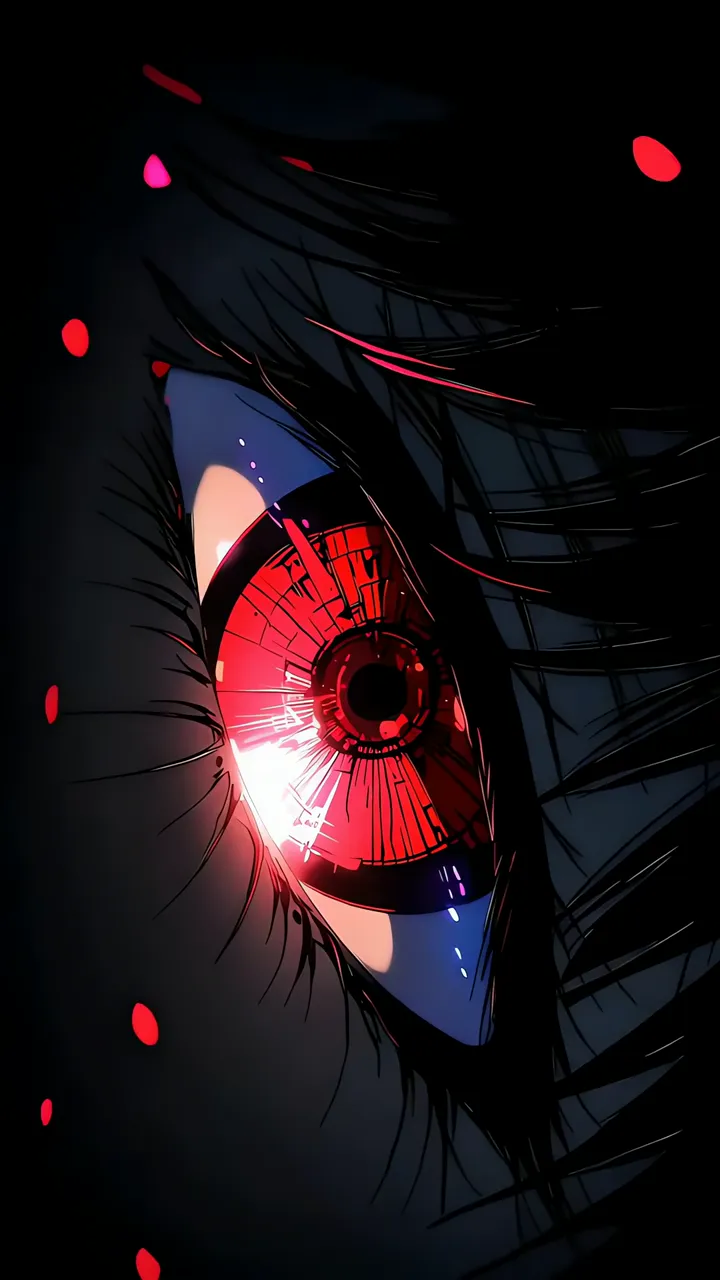 Anime Girl With Glowing Red Eye And Dark Hair