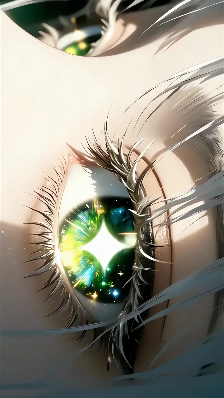 Anime Girl With Glowing Emerald Eye And Sparkle Effect