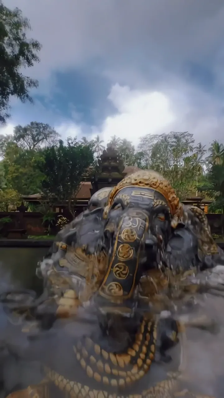 Ganesha Fountain Water Flowing In Bali Temple