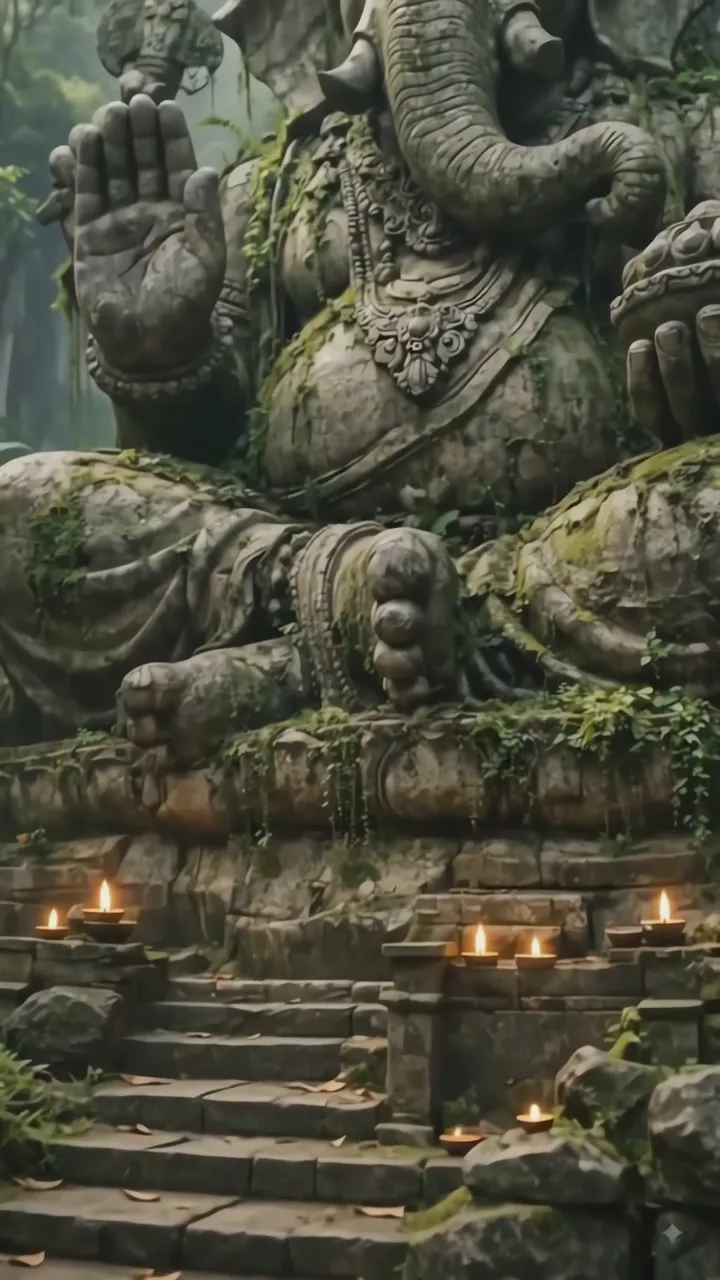 Ganpati Bappa Morya Ancient Stone Temple Scene