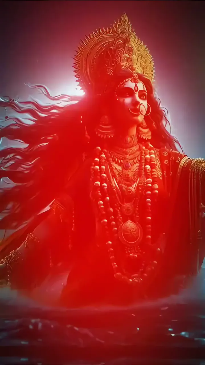 Goddess Durga Divine Red Aura Devotional Scene