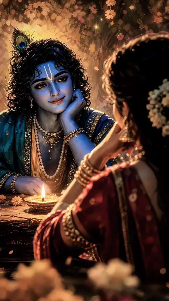 Radha Krishna Romantic Moonlight Temple Scene