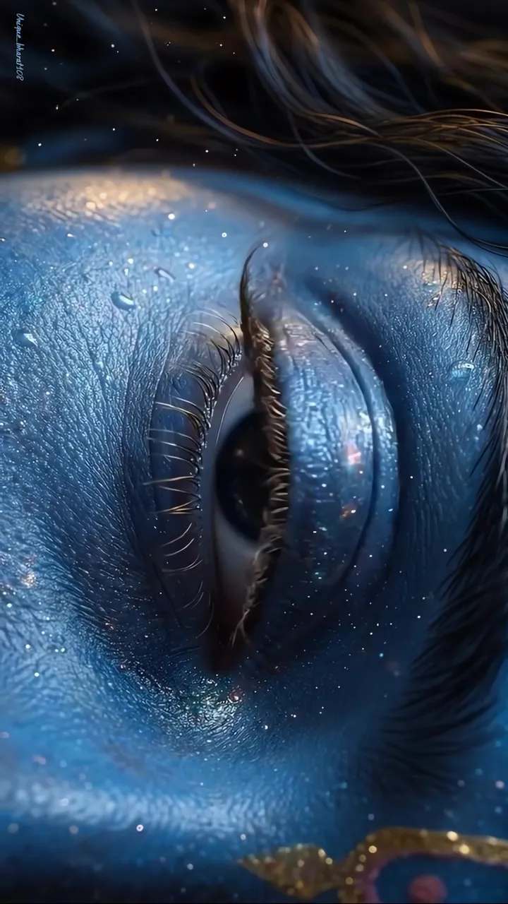 Blue Skinned Krishna Cosmic Eye With Starry Glow