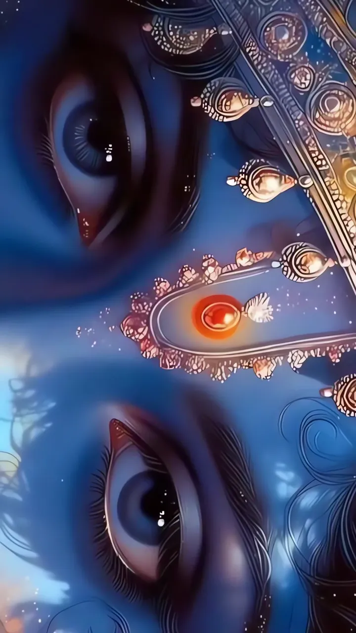 Krishna Divine Flute Player With Blue Skin And Sacred Eye