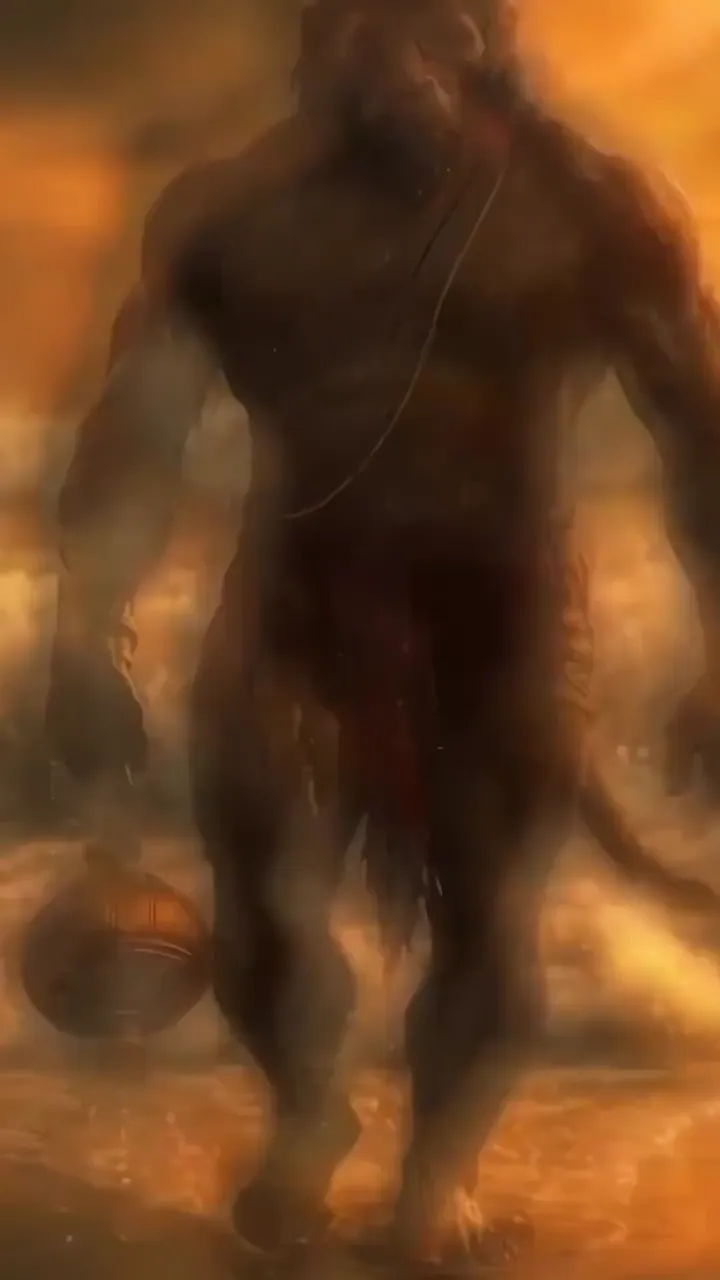 Giant Hanuman Walking Through Fiery Battlefield