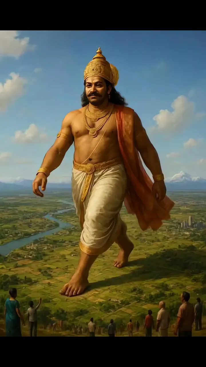King Mahabali Walking Over Kerala Landscape Onam Festival
