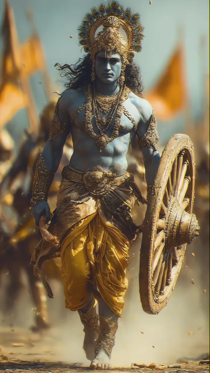 Shiva In Battle With Blue Skin And Golden Armor