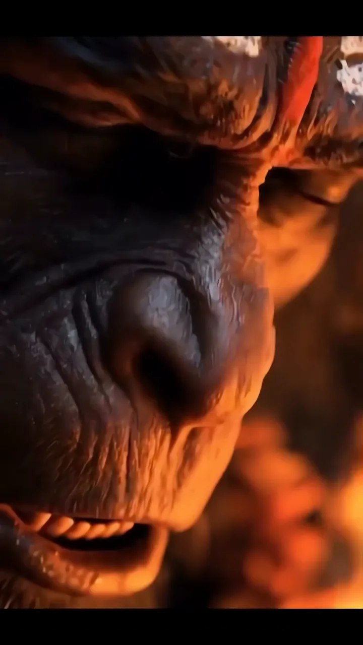 Grim Apes Face With Fiery Orange Glow