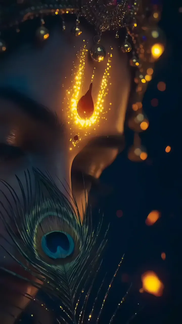 Krishna With Peacock Feather And Golden Aura