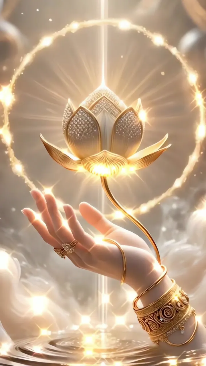 Golden Lotus Held In Divine Hand With Radiant Aura